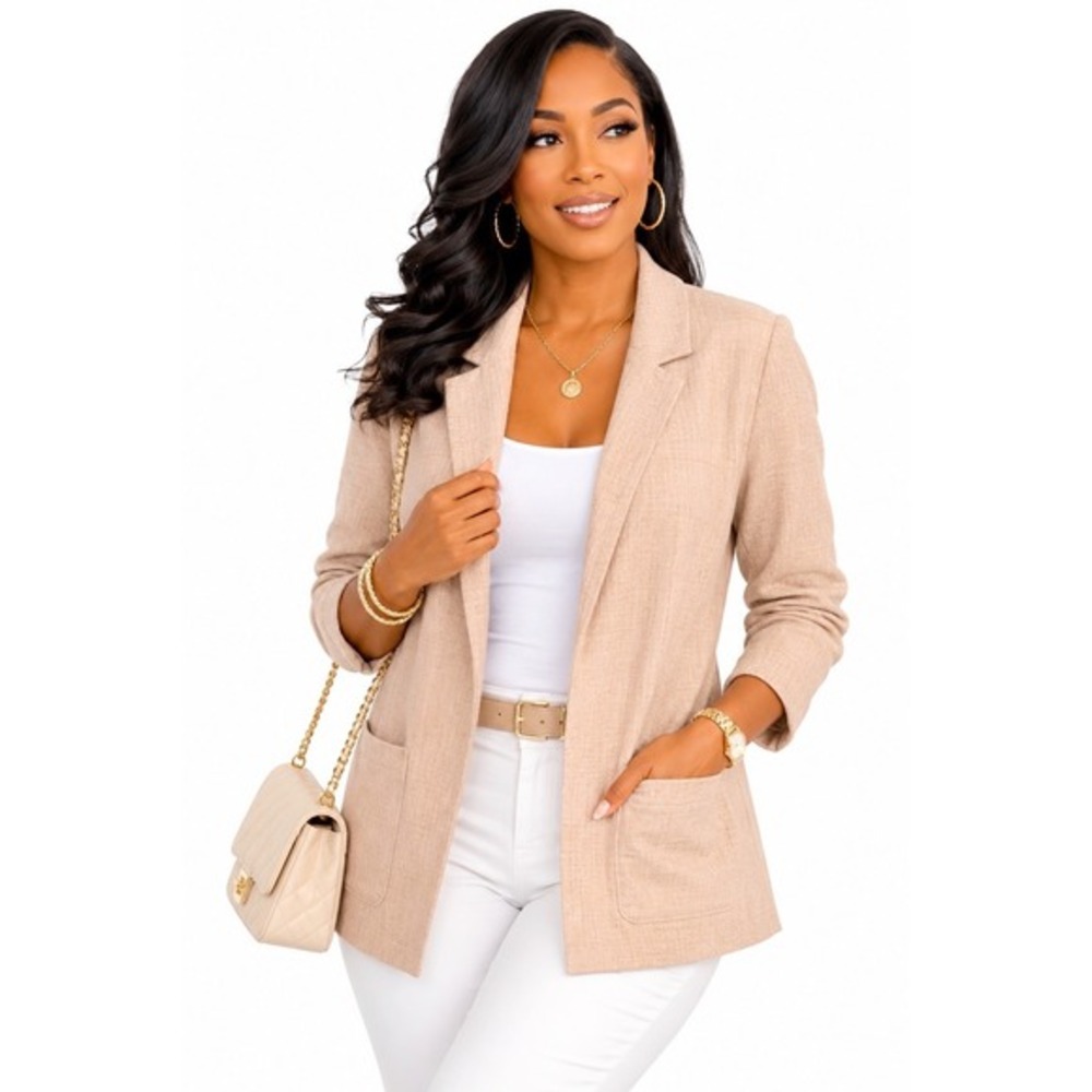 H&M Divided Pink Textured Open Front Blazer‎ Jacket M Work Chic Casual 58-14
